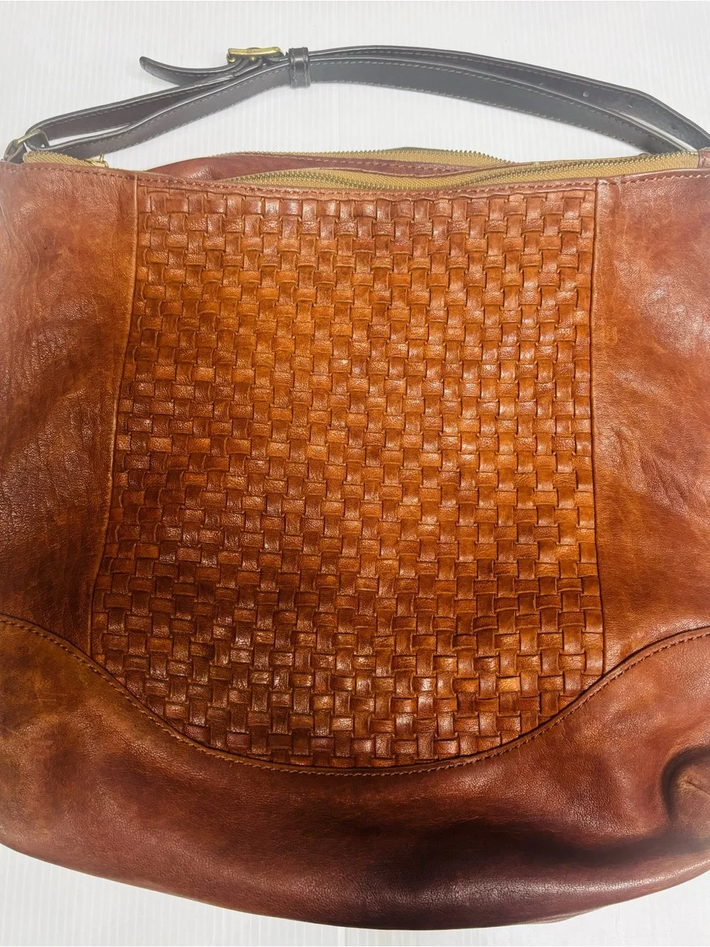 J Crew Italian Leather Woven Hobo Bag